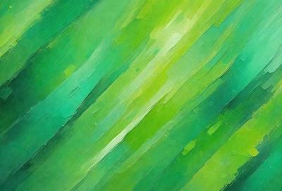 The primary subject of the image is a green, leafy plant. The setting is a green background, which creates a vibrant and lively atmosphere. The visual style is a painting, with the artist using a brush to create the intricate details of the plant. The colors and mood are predominantly green, giving the image a fresh and natural feel.