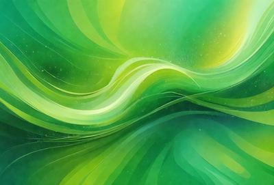 The primary subject of the image is a vibrant, colorful painting of a green and yellow wave. The setting is a bright, colorful background that complements the painting. The visual style is a digital art or illustration, showcasing the artist's creativity and skill. The dominant colors in the painting are green and yellow, creating a lively and energetic atmosphere.