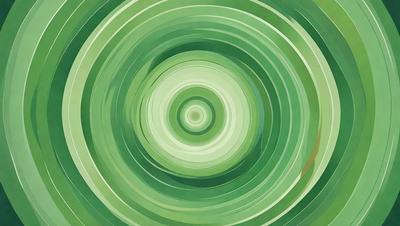 The primary subject of the image is a large, circular, green, and white pattern. The setting is a green background, and the visual style appears to be a combination of a photo and digital art. The colors and mood of the image are predominantly green and white, creating a calm and serene atmosphere.