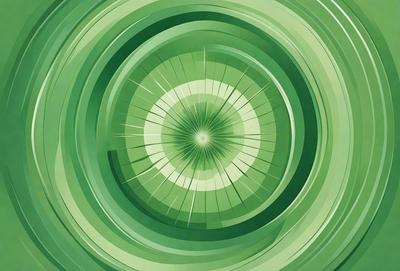 The primary subject of the image is a green circle with a bicycle inside it. The setting is a green background, and the visual style appears to be a digital art or illustration. The dominant colors are green, and the overall atmosphere is lively and vibrant.