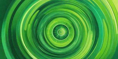 The primary subject of the image is a large, circular, green, and white pattern. The setting is a green background, and the visual style appears to be a combination of a photo and digital art. The colors and mood of the image are predominantly green, with a sense of depth and movement.