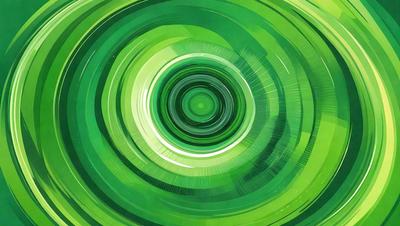The primary subject of the image is a green circle, which appears to be a close-up of a green spiral. The setting is a green background, and the visual style is a digital art or illustration. The dominant colors are green, and the overall atmosphere is vibrant and lively.