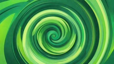 The primary subject of the image is a spiral pattern, which is the main object, scene, or focus of the image. The spiral pattern is set against a green background, which adds a vibrant and lively atmosphere to the scene. The visual style of the image is a combination of photo and digital art, creating a unique and eye-catching design. The colors and mood of the image are predominantly green, giving it a fresh and natural feel.