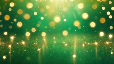 The primary subject of the image is a green background with a pattern of yellow lights. The setting appears to be a dark room, and the visual style is a combination of a photo and digital art. The dominant colors are green and yellow, creating a warm and inviting atmosphere.