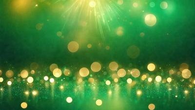 The primary subject of the image is a bright green background with a multitude of yellow and white lights. The setting appears to be a dark room, and the visual style is a combination of a photo and digital art. The colors and mood of the image are vibrant and lively, with the green background and the yellow and white lights creating a sense of energy and excitement.