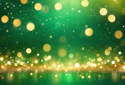 The primary subject of the image is a bright green background with a multitude of yellow lights. The setting appears to be a dark room, and the visual style is a combination of a photo and digital art. The colors and mood of the image are vibrant and lively, with the green background and yellow lights creating a sense of energy and excitement.