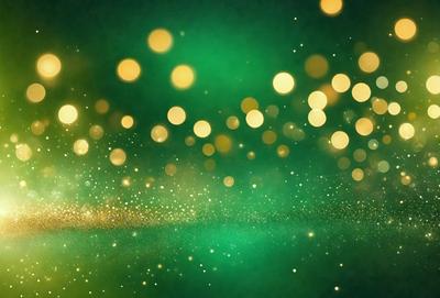 The primary subject of the image is a green background with a pattern of yellow lights. The setting appears to be a dark room, and the visual style is a combination of a photo and digital art. The dominant colors are green and yellow, creating a warm and inviting atmosphere.