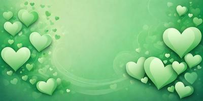 The primary subject of the image is a green background with a pattern of hearts. The setting is a green background, and the visual style is a digital art or illustration. The dominant colors are green and white, creating a calm and soothing atmosphere.