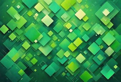 The primary subject of the image is a green and white painting featuring a pattern of squares. The setting is a green background, and the visual style appears to be a digital art or illustration. The dominant colors are green and white, creating a calm and soothing atmosphere.