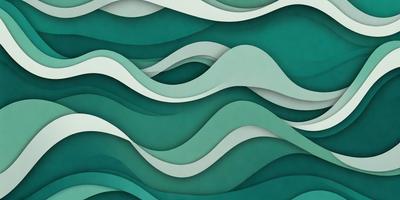 The primary subject of the image is a large, colorful, and intricate design of waves. The setting is a green wall, which serves as the backdrop for the artwork. The visual style is a combination of digital art and illustration, creating a vibrant and dynamic scene. The colors and mood of the image are predominantly green, with a sense of depth and movement, giving the impression of a dynamic and lively environment.