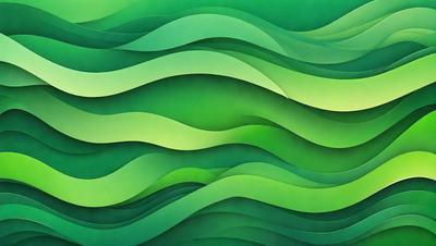 The primary subject of the image is a large, green, wavy wallpaper or wall art. The setting is a green background, which complements the green color of the artwork. The visual style is a digital art or illustration, as it appears to be a pattern or texture. The colors and mood of the image are predominantly green, creating a calm and soothing atmosphere.