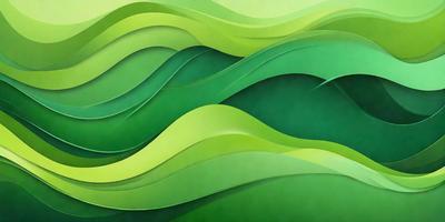 The primary subject of the image is a large, colorful, and intricate painting of a wave. The setting is a green background, which complements the vibrant colors of the painting. The visual style is a combination of digital art and illustration, creating a dynamic and engaging scene. The dominant colors are green, blue, and white, giving the painting a lively and refreshing atmosphere.