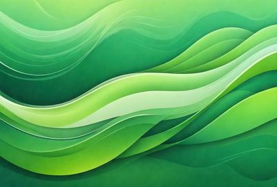 The primary subject of the image is a green and white painting or drawing of a wave. The setting is a wall, and the visual style appears to be a combination of digital art and illustration. The dominant colors are green and white, creating a calm and soothing atmosphere.