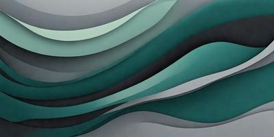 The primary subject of the image is a large, colorful, and abstract wave pattern. The setting is a gray wall, which serves as the backdrop for the wave pattern. The visual style is a combination of digital art and illustration, creating a unique and eye-catching design. The dominant colors in the image are green, blue, and white, giving the overall atmosphere a sense of calmness and tranquility.