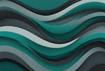 The primary subject of the image is a large, colorful, and intricate design featuring a combination of blue, green, and white colors. The design appears to be a pattern or a digital art piece, possibly resembling a wave or a water-inspired motif. The setting or background of the image is a dark or black surface, which contrasts with the vibrant colors of the design. The visual style of the image suggests that it is a digital art piece or a carefully crafted illustration, rather than a