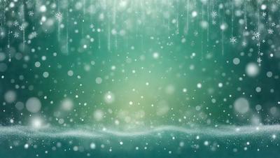 The primary subject of the image is a snowy landscape with a green background. The setting appears to be a winter scene with snow falling, creating a serene and peaceful atmosphere. The visual style of the image is a digital art or illustration, showcasing the artist's creativity and skill in capturing the beauty of the snowy environment. The colors and mood of the image are predominantly green and white, with the snow adding a touch of coldness to the overall scene.