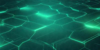 The primary subject of the image is a green, glowing, geometric pattern. The setting is a dark background, which contrasts with the bright green pattern. The visual style is a combination of digital art and illustration, creating a unique and captivating design. The colors and mood of the image are predominantly green, with a slightly eerie and futuristic atmosphere.
