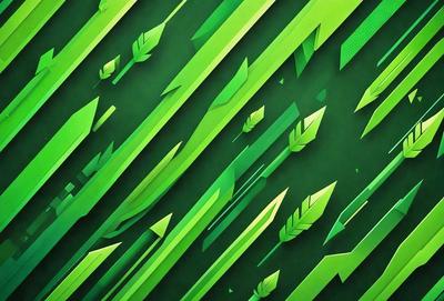 The primary subject of the image is a green and white patterned wallpaper featuring arrows. The setting is a wall, and the visual style is a combination of digital art and illustration. The dominant colors are green and white, creating a calm and soothing atmosphere.