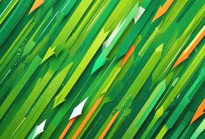 The primary subject of the image is a green and orange painting of a forest. The setting is a forest with green trees and orange leaves. The visual style is a painting, and the colors and mood are vibrant and lively.