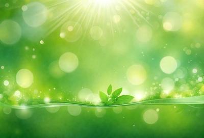 The primary subject of the image is a leaf floating in a body of water, surrounded by a lush green environment. The leaf is positioned in the center of the image, and the water appears to be a vibrant green color. The visual style of the image is a combination of photo and digital art, creating a realistic yet artistic representation of the leaf in its natural habitat. The colors and mood of the image are predominantly green, with a sense of tranquility and harmony with nature.