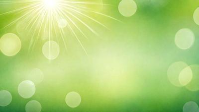 The primary subject of the image is a bright green background with a sunlight effect. The setting is a lush green field, and the visual style is a combination of a photo and digital art. The colors are predominantly green, and the overall atmosphere is vibrant and fresh.