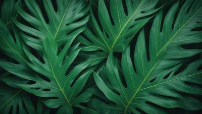 The image features a large green leafy plant with multiple leaves, creating a lush and vibrant scene. The plant is the primary subject, and it is set against a backdrop of a dark background. The visual style of the image is a close-up of the plant, showcasing its intricate details. The dominant colors in the image are green, which is the color of the leaves, and the dark background adds a sense of depth and contrast to the scene.