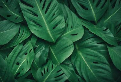 The image features a large green leafy plant with many leaves, creating a lush and vibrant scene. The plant is the primary subject, and it is set against a backdrop of a green background. The visual style of the image is a close-up of the plant, showcasing its intricate details. The dominant colors in the image are green, which gives the scene a fresh and natural atmosphere.