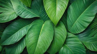 The image features a large green leafy plant with many leaves, creating a lush and vibrant scene. The plant is the primary subject, and it is set against a backdrop of a green background. The visual style of the image is a close-up of the plant, showcasing its intricate details. The dominant colors in the image are green, which creates a fresh and natural atmosphere.