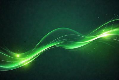 The primary subject of the image is a green wave or a green wave-like pattern. The setting is a dark background, which contrasts with the green wave. The visual style appears to be a digital art or illustration, as the wave is depicted in a smooth and detailed manner. The colors and mood of the image are predominantly green, creating a sense of calmness and tranquility.
