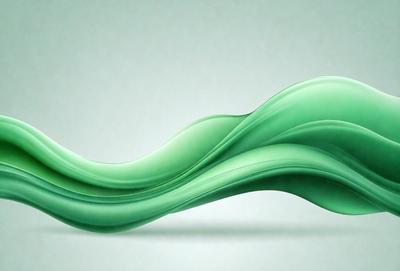 The primary subject of the image is a green, curved, and flowing object that resembles a piece of art or a sculpture. The setting is a white background, which provides a clean and minimalist environment for the artwork. The visual style appears to be a combination of digital art and illustration, as the green object is depicted in a detailed and intricate manner. The colors and mood of the image are predominantly green, which gives the artwork a sense of freshness and vitality.