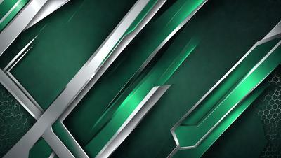 The primary subject of the image is a green and silver patterned background. The setting is a dark background, which contrasts with the bright green and silver colors of the pattern. The visual style appears to be a combination of digital art and illustration, creating a unique and eye-catching design. The colors and mood of the image are vibrant and energetic, with the green and silver colors evoking a sense of freshness and modernity.