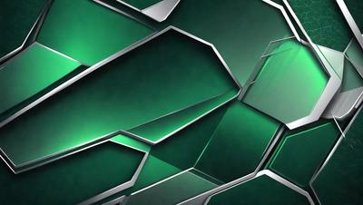 The primary subject of the image is a green and silver geometric pattern. The setting is a dark background, which contrasts with the bright green and silver colors of the pattern. The visual style appears to be a combination of digital art and illustration, creating a unique and eye-catching design. The overall atmosphere is one of modernity and sophistication, with the green and silver colors evoking a sense of freshness and innovation.