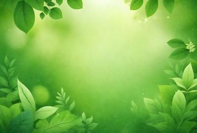 The primary subject of the image is a green background with a leafy pattern. The setting is a forest, as indicated by the presence of leaves and the overall atmosphere. The visual style is a combination of a photo and digital art, creating a unique and vibrant appearance. The colors and mood are predominantly green, with a touch of blue, giving the image a serene and natural feel.