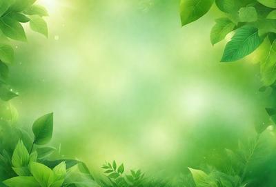 The image features a lush green forest with a bright, sunny atmosphere. The primary subject is a large, open space with a green background, which creates a sense of depth and tranquility. The visual style is a combination of photo and digital art, giving the scene a vibrant and natural appearance. The colors and mood are predominantly green, with a hint of yellow, which adds warmth and energy to the scene.