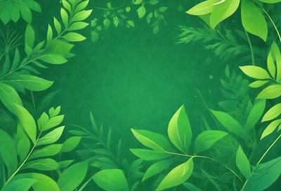 The primary subject of the image is a green background with a circle in the center. The setting is a forest, as indicated by the presence of leaves and plants surrounding the circle. The visual style is a combination of a photo and digital art, creating a unique and intriguing scene. The colors are predominantly green, with the circle being a contrasting white, and the overall atmosphere is serene and peaceful.