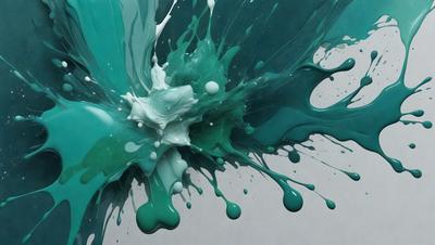 The primary subject of the image is a close-up of a painting or drawing of a splash of green and white colors. The setting is a white background, which provides a clean and uncluttered environment for the artwork. The visual style appears to be a combination of digital art and illustration, as the colors and details are well-defined and vibrant. The dominant colors in the image are green and white, creating a lively and energetic atmosphere.