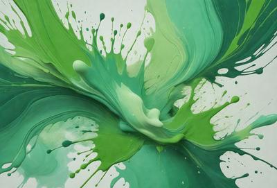 The primary subject of the image is a painting of a green and white splash, which appears to be a mix of a painting and a digital artwork. The setting is a white background, and the visual style is a combination of a painting and a digital artwork. The colors and mood of the image are predominantly green and white, creating a sense of movement and energy.