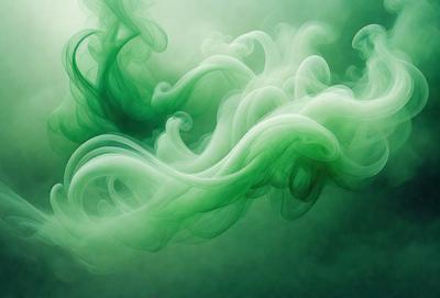 The primary subject of the image is a green smoke or fog, which appears to be a digital art or illustration. The setting is a dark background, and the visual style gives the impression of a surreal or fantastical scene. The dominant colors are green and black, creating a moody and mysterious atmosphere.