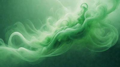 The primary subject of the image is a green, swirling, and misty cloud. The setting is a dark background, which contrasts with the vibrant green color of the cloud. The visual style appears to be a digital art or illustration, as the cloud is depicted in a dynamic and artistic manner. The dominant colors and overall atmosphere of the image are lively and energetic, with the green cloud being the focal point of the scene.