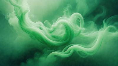The primary subject of the image is a green, swirling, and misty cloud. The setting is a dark, foggy environment, with the cloud being the main focus of the scene. The visual style appears to be a combination of a photo and digital art, creating a unique and captivating atmosphere. The dominant colors are green, with the swirling cloud being the most prominent feature, and the overall mood is mysterious and enigmatic.