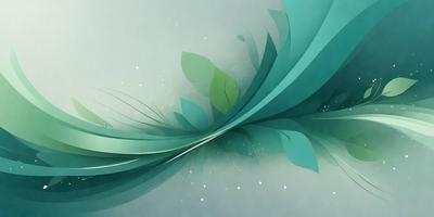 The primary subject of the image is a green leaf, which is the main object in the scene. The leaf is depicted in a digital art style, with a blue background and a patterned texture. The colors in the image are predominantly green and blue, creating a calm and serene atmosphere.