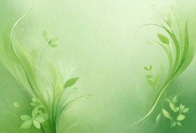 The primary subject of the image is a green leafy plant with a large leaf. The setting is a green background, which creates a natural and serene atmosphere. The visual style is a combination of a photo and digital art, giving the image a realistic yet artistic appearance. The colors and mood are predominantly green, which is associated with nature and tranquility.