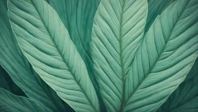The image features a large green leaf with a wavy texture, which is the primary subject. The leaf is prominently displayed in the foreground, covering a significant portion of the image. The setting is a natural environment, with the leaf being the main focus of the scene. The visual style is a close-up of the leaf, showcasing its intricate details. The colors and mood of the image are predominantly green, creating a serene and natural atmosphere.