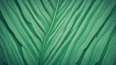 The image features a large green leaf with a long stem, which is the primary subject. The leaf is prominently displayed in the foreground, covering a significant portion of the image. The setting is a natural environment, with the leaf being the main focus. The visual style is a close-up of the leaf, showcasing its intricate details. The colors are predominantly green, creating a calm and serene atmosphere.