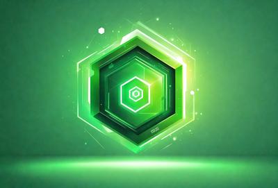 The primary subject of the image is a green geometric shape, which appears to be a square or a cube. The setting is a green background, which complements the shape's color. The visual style is digital art, as the shape is composed of multiple smaller squares or cubes. The colors and mood of the image are predominantly green, creating a calm and soothing atmosphere.
