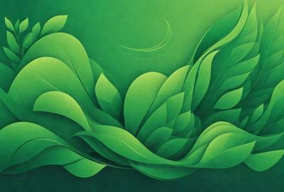 The primary subject of the image is a large, green leaf with a curved shape. The leaf is the main focus of the image, and it is displayed against a green background. The visual style of the image is a digital art or illustration, with the leaf being the center of attention. The colors and mood of the image are predominantly green, creating a calm and serene atmosphere.