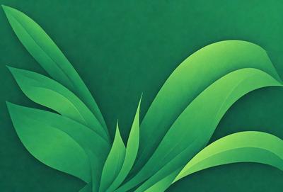The image features a large green leaf with a curved shape, possibly a fern or a leaf from a plant. The leaf is the primary subject of the image, and it is displayed against a green background, which adds to the natural and vibrant atmosphere of the scene. The visual style of the image is a combination of photo and digital art, creating a realistic yet artistic representation of the leaf. The colors and mood of the image are predominantly green, which is associated with nature, growth, and tranquility