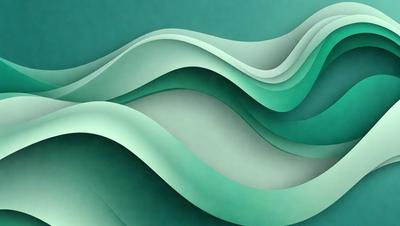 The primary subject of the image is a large, curved, and colorful wave. The wave is depicted in a digital art style, with a blue and green color scheme. The setting is a dark blue background, which contrasts with the vibrant colors of the wave. The overall atmosphere of the image is dynamic and visually appealing.