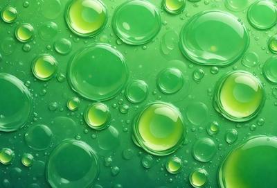 The primary subject of the image is a close-up of a green, bubbly surface, possibly a water surface or a green soap bubble. The setting is a green background, which adds to the overall atmosphere of the image. The visual style is a close-up, which emphasizes the details of the green bubbles. The colors and mood of the image are predominantly green, creating a soothing and calming atmosphere.