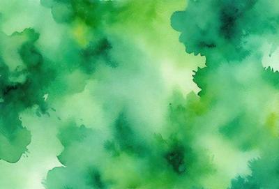The primary subject of the image is a green leafy plant. The setting is a green background, which creates a lush and vibrant atmosphere. The visual style is a watercolor painting, giving the image a unique and artistic appearance. The dominant colors are green, which creates a sense of freshness and growth.
